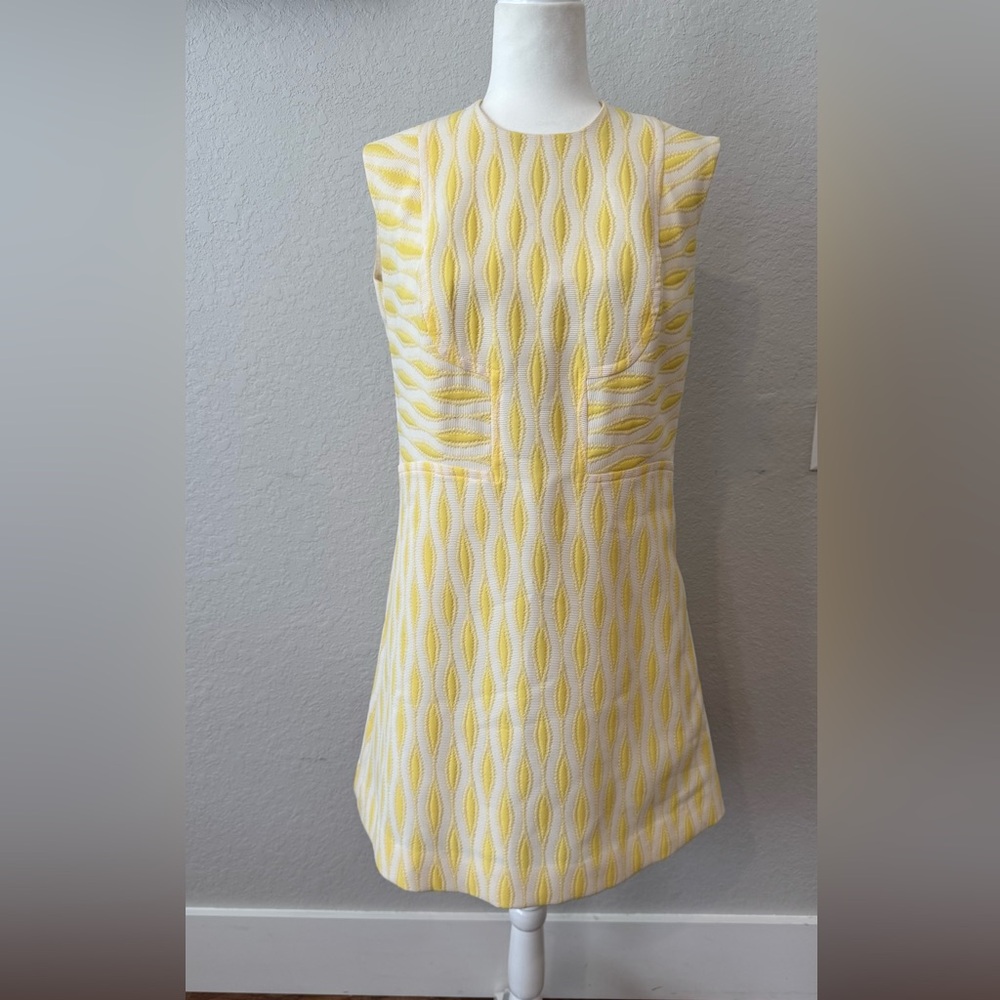 Coronet Vintage 60's Geometric Mini Dress‎ Yellow Made in Germany Size 10 12 E